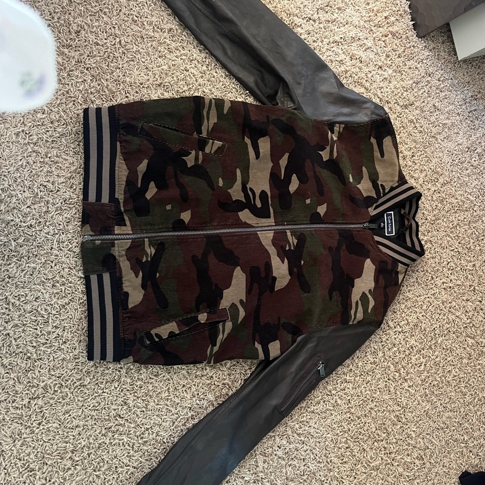 Club Room Camouflage Bomber Jacket with Leather Sleeves